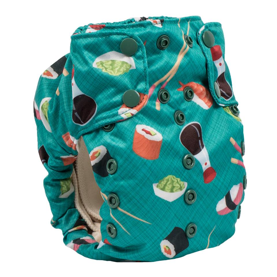 Smart Bottoms - Smart One 3.1 cloth diaper - all natural cloth diaper - You're My Soy-mate print - cute sushi diaper print - all natural cloth diaper