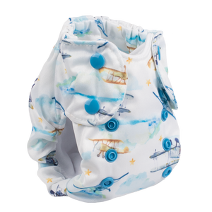 Smart Bottoms - Born Smart 2.0 newborn cloth diaper - First Flight - Vintage airplanes cloth diaper print - organic cotton newborn cloth diaper