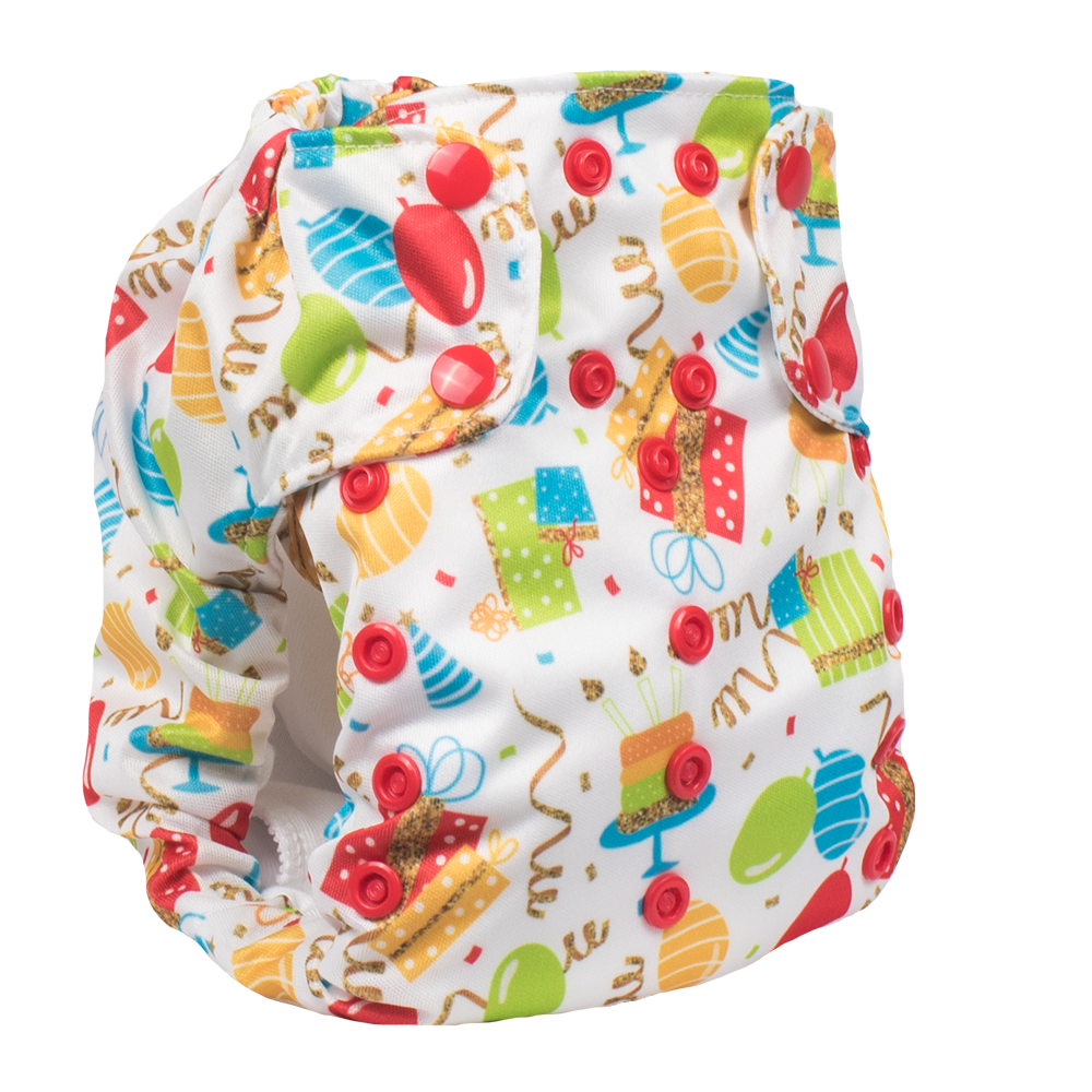 Smart Bottoms - Dream Diaper cloth diaper - Birthday Party - Balloons and streamers party print cloth diaper - organic cotton cloth diaper