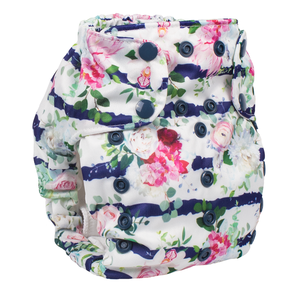 Smart Bottoms - Dream diaper 2.0 - Belle Blossom - Floral with blue stripe newborn cloth diaper