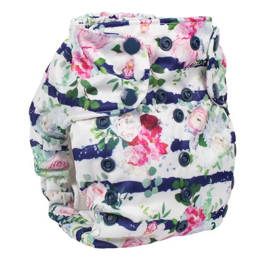 Smart Bottoms - Dream diaper 2.0 - Belle Blossom - Floral with blue stripe newborn cloth diaper