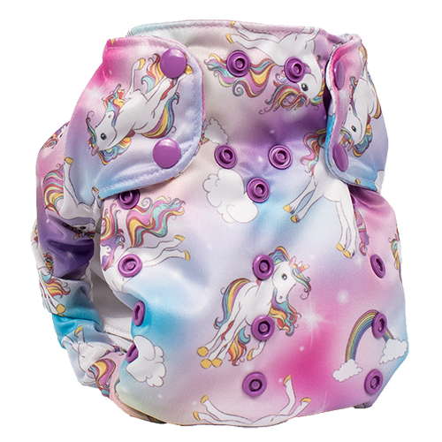 Smart Bottoms - Dream Diaper 2.0 cloth diaper - Chasing Rainbows print - organic cotton cloth diaper - cute rainbows and unicorns cloth diaper