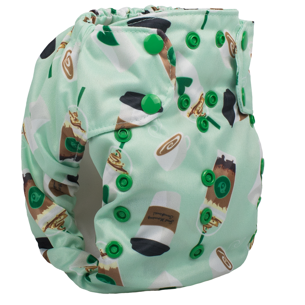 Smart Bottoms - Dream Diaper 2.0 cloth diaper - Daily Grind - green coffee print cloth diaper