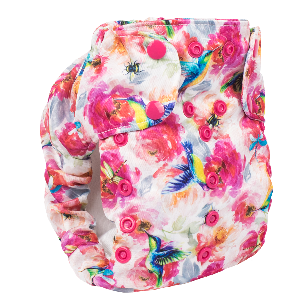 Smart Bottoms - Dream cloth diaper - Shimmer hummingbird and pink floral cloth diaper