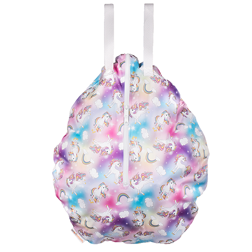 Smart Bottoms - Hanging Wet Bag - cloth diaper storage bag - waterproof cloth diaper bag - Chasing Rainbows print - Rainbows and unicorns animal print