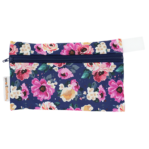 Smart Bottoms - Mini Wet Bag - Petit Bouquet Print - waterproof bag - Blue and purple floral print bag