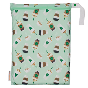Smart Bottoms - On the Go Wet Bag - Daily Grind - Green coffee print waterproof cloth diaper bag