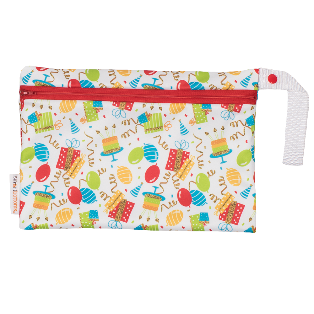 Smart Bottoms - Small Wet Bag - Birthday Party - Balloons and streamers party print waterproof bag - cloth diaper storage bag