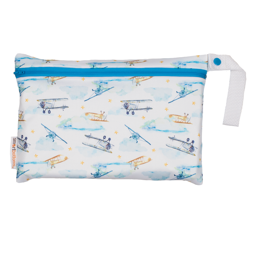 Smart Bottoms - Small Wet Bag - First Flight print - Vintage airplane print cloth diaper storage bag - reusable and washable bag