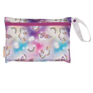 Smart Bottoms - Small Wet Bag - Chasing Rainbows print - cute rainbows and unicorns print waterproof cloth diaper bag
