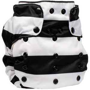 Smart Bottoms - Smart One 3.1 cloth diaper - all natural cloth diaper - Manhattan print - wide black and white stripe cloth diaper print 