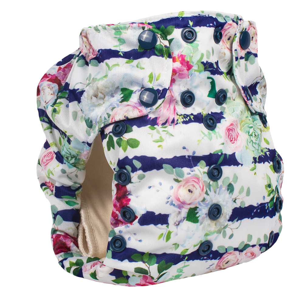 Smart Bottoms - Smart One 3.1 - Belle Blossom - Floral with blue stripe newborn cloth diaper