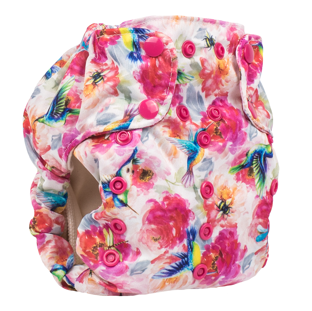 Smart Bottoms - Smart One cloth diaper - shimmer hummingbird and pink floral cloth diaper