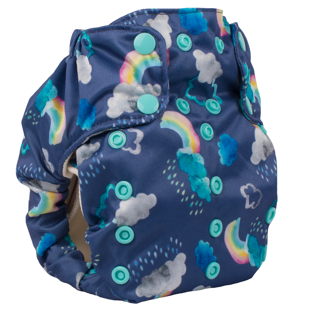 Smart Bottoms - Smart One 3.1 cloth diaper - all natural cloth diaper - Over the Rainbow print - cute clouds and rainbows cloth diaper print