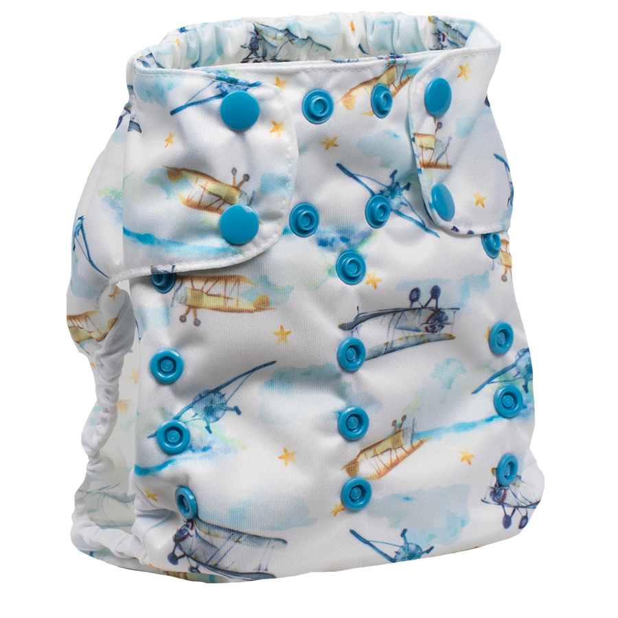 Smart Bottoms - Too Smart Diaper Cover - First Flight - Vintage airplane print diaper cover