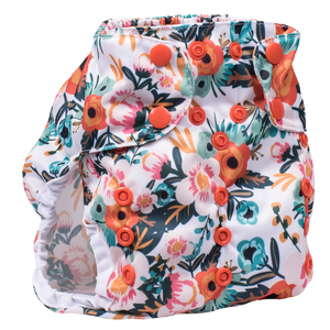 Smart Bottoms Cloth Diapers - Too Smart Diaper Cover - Ginny - Orange floral diaper cover print