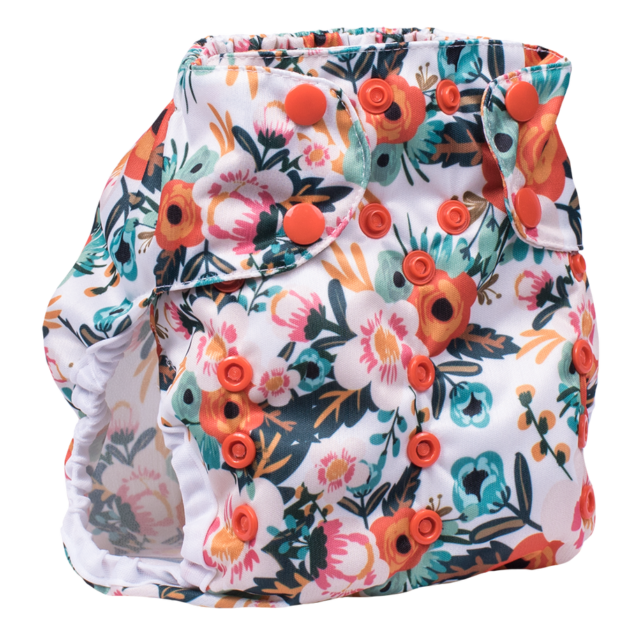 Smart Bottoms Cloth Diapers - Too Smart Diaper Cover - Ginny - Orange floral diaper cover print