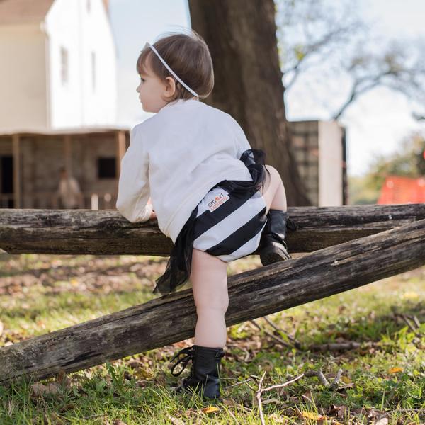 Smart Bottoms - Smart One 3.1 cloth diaper - all natural cloth diaper - Manhattan print - wide black and white stripe cloth diaper print 