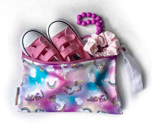 Smart Bottoms - Small Wet Bag - Chasing Rainbows print - cute rainbows and unicorns print waterproof cloth diaper bag