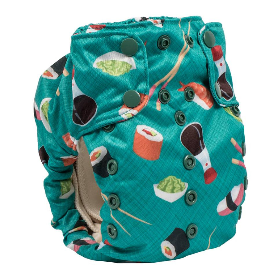 Smart Bottoms - Smart One 3.1 cloth diaper - all natural cloth diaper - You're My Soy-mate print - cute sushi diaper print - all natural cloth diaper 