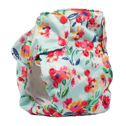 Smart Bottoms - Dream Diaper 2.0 cloth diaper - Aqua Floral print - organic cotton cloth diaper 