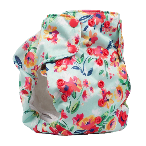 Smart Bottoms - Dream Diaper 2.0 cloth diaper - Aqua Floral print - organic cotton cloth diaper 