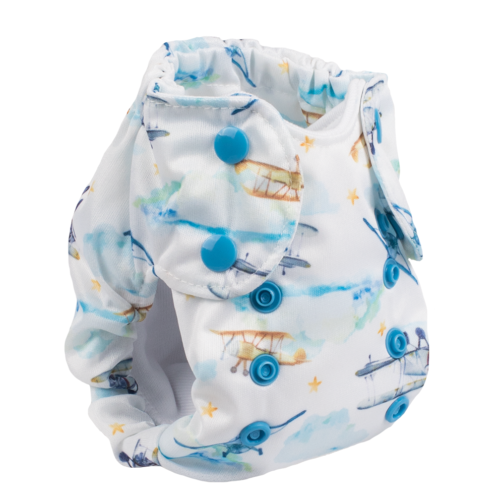 Smart Bottoms - Born Smart 2.0 newborn cloth diaper - First Flight - Vintage airplanes cloth diaper print - organic cotton newborn cloth diaper