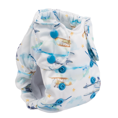 Smart Bottoms - Born Smart 2.0 newborn cloth diaper - First Flight - Vintage airplanes cloth diaper print - organic cotton newborn cloth diaper