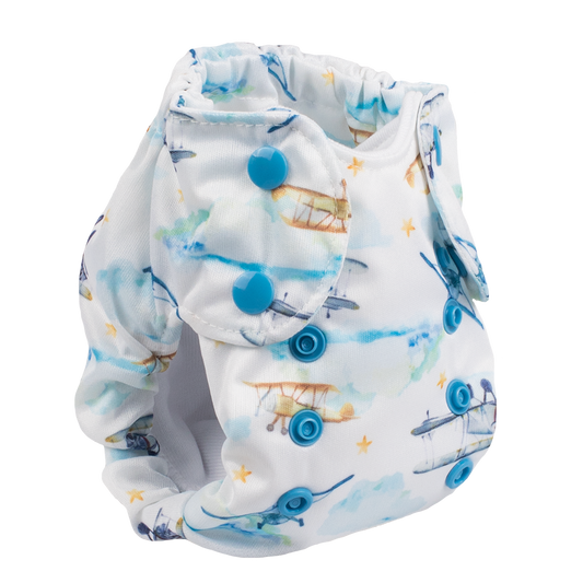 Smart Bottoms - Born Smart 2.0 newborn cloth diaper - First Flight - Vintage airplanes cloth diaper print - organic cotton newborn cloth diaper