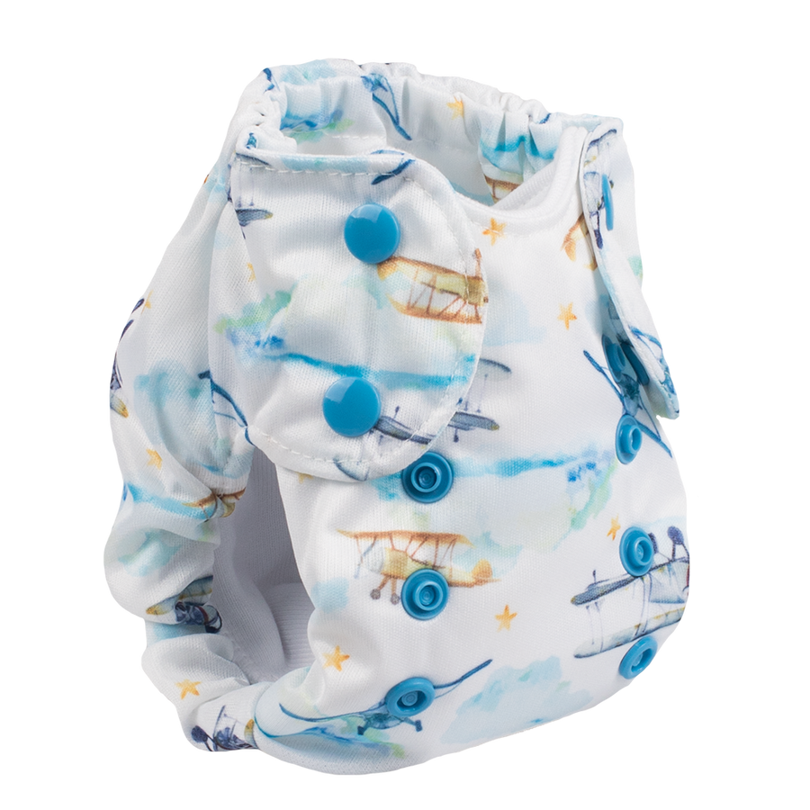 Smart Bottoms - Born Smart 2.0 newborn cloth diaper - First Flight - Vintage airplanes cloth diaper print - organic cotton newborn cloth diaper