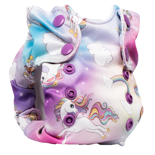 Smart Bottoms - Born Smart 2.0 newborn cloth diaper - Newborn cloth diaper - Chasing Rainbows Print - Organic Cotton Newborn Cloth Diaper - Rainbows and unicorns cloth diaper 