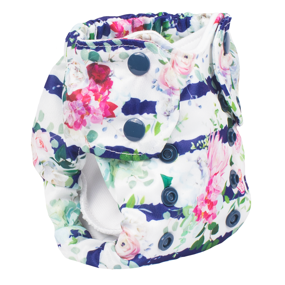 Smart Bottoms - Newborn Cloth diaper - Belle Blossom - Floral with blue stripe newborn cloth diaper