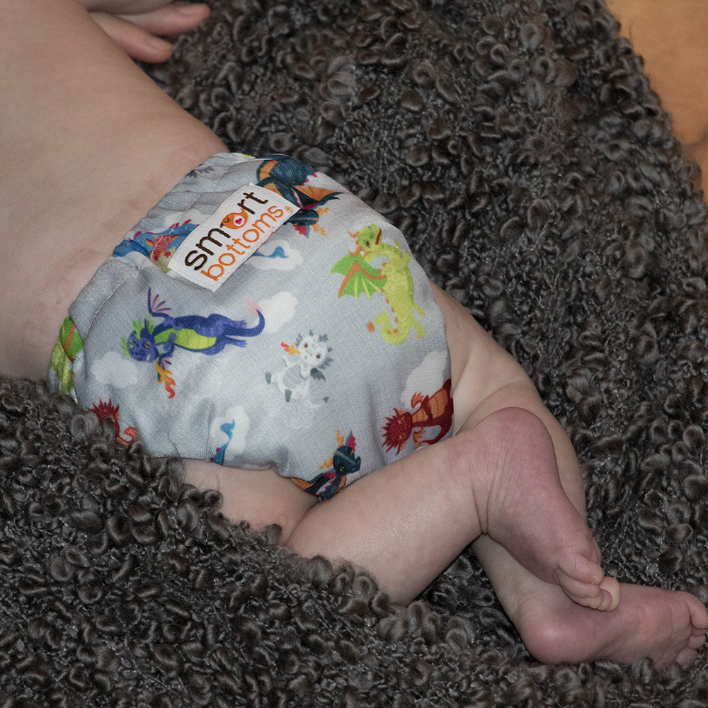 Smart Bottoms - Born Smart 2.0 newborn cloth diaper - Dragon Dreams  - Cute dragon print newborn cloth diaper print - organic cotton cloth diaper