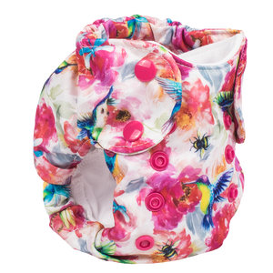 Smart Bottoms - Newborn Cloth Diaper - Shimmer hummingbirds and pink floral cloth diaper