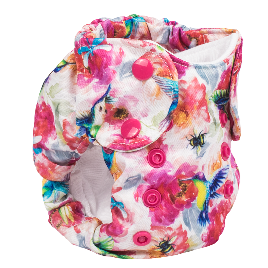 Smart Bottoms - Newborn Cloth Diaper - Shimmer hummingbirds and pink floral cloth diaper