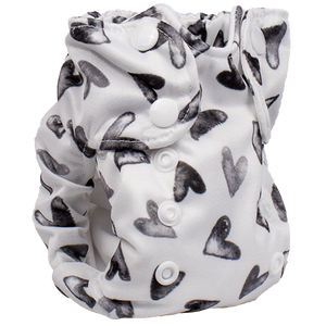 Smart Bottoms - Born Smart Newborn Diaper - Organic cloth diaper - Nurture black and white hearts print - hearts print cute newborn diaper