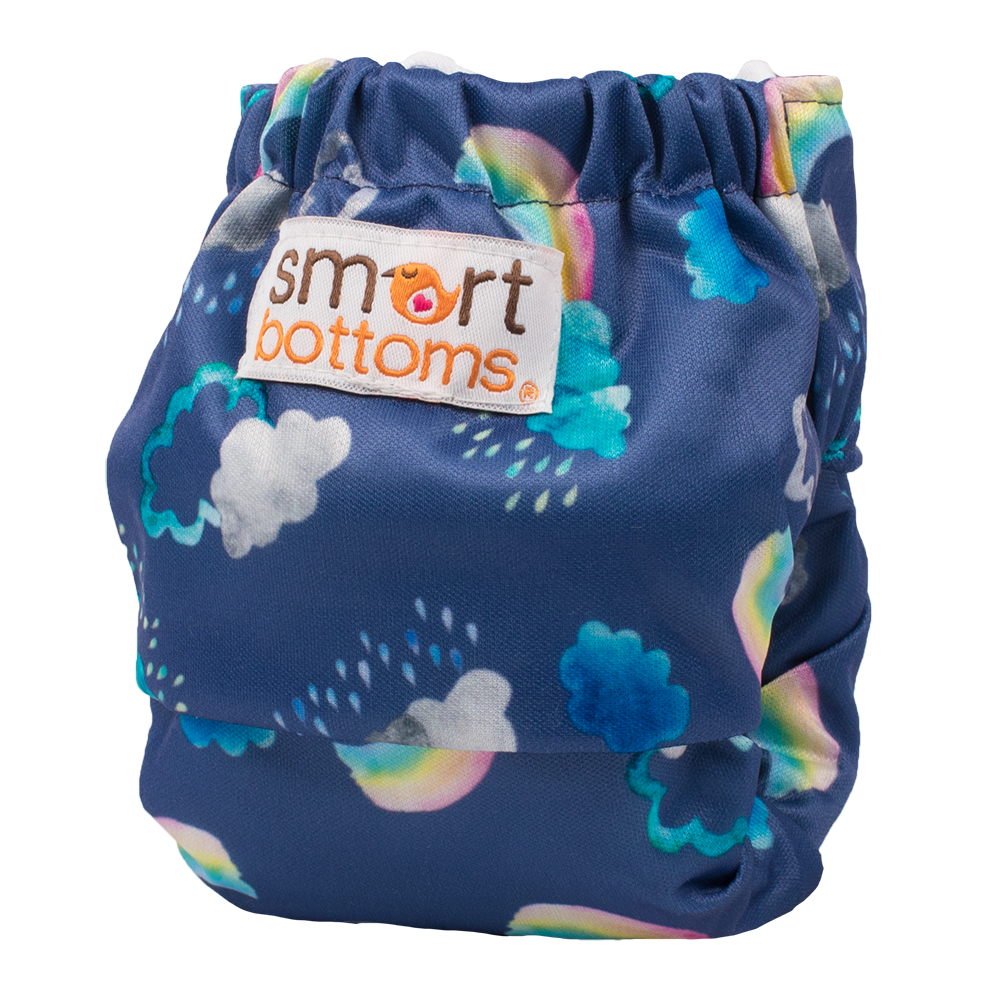 Smart Bottoms - Born Smart 2.0 newborn cloth diaper - Over the Rainbow - Clouds and rainbows cloth diaper print - organic cotton newborn cloth diaper