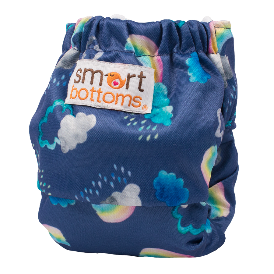 Smart Bottoms - Born Smart 2.0 newborn cloth diaper - Over the Rainbow - Clouds and rainbows cloth diaper print - organic cotton newborn cloth diaper