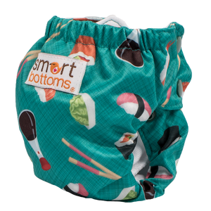 Smart Bottoms - Born Smart 2.0 newborn cloth diaper - You're My Soymate print cloth diaper -  Organic cotton cloth diaper - Teal green with sushi print cloth diaper