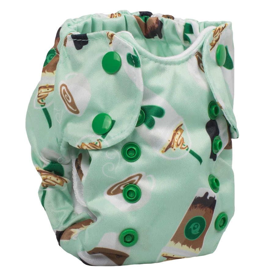 Smart Bottoms - Born Smart 2.0 newborn cloth diaper - Daily Grind - Green coffee print newborn cloth diaper
