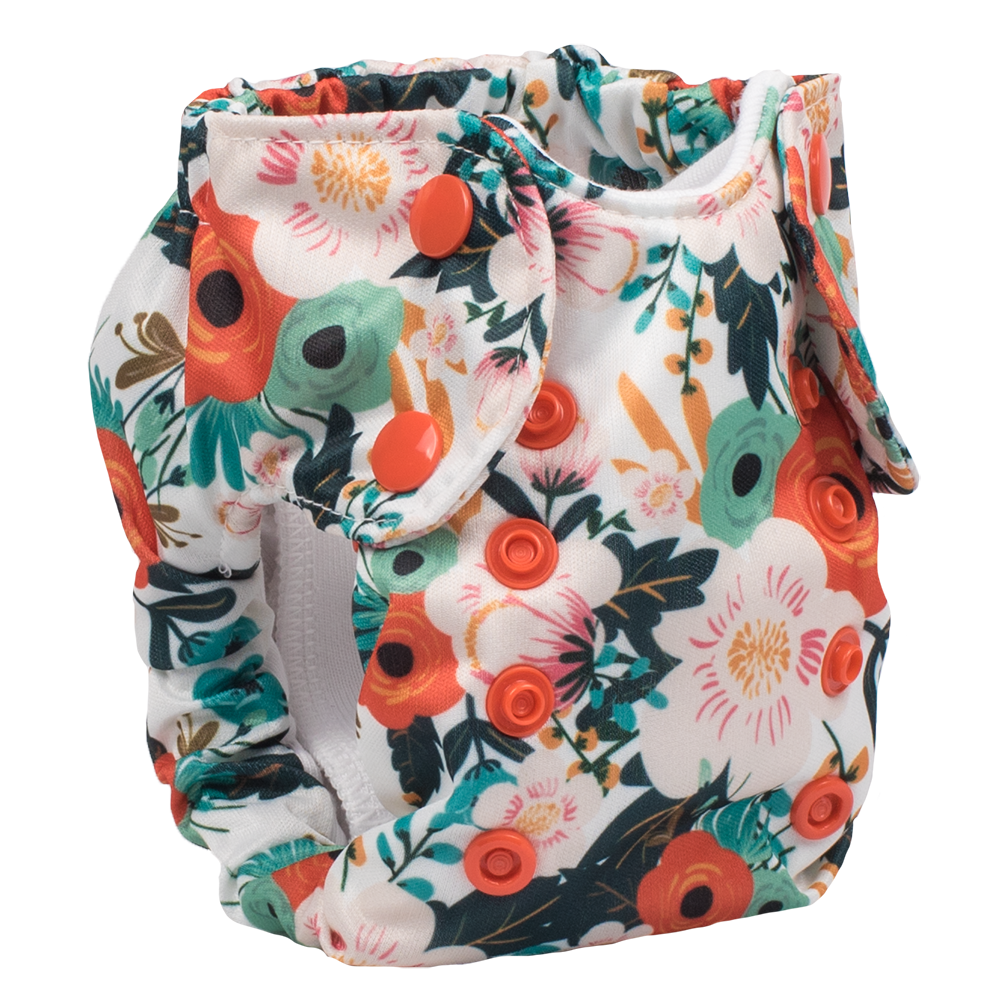 Smart Bottoms - Born Smart 2.0 newborn cloth diaper - Ginny - Orange poppy floral cloth diaper print - organic cotton newborn cloth diaper