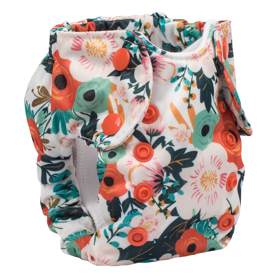 Smart Bottoms - Born Smart 2.0 newborn cloth diaper - Ginny - Orange poppy floral cloth diaper print - organic cotton newborn cloth diaper
