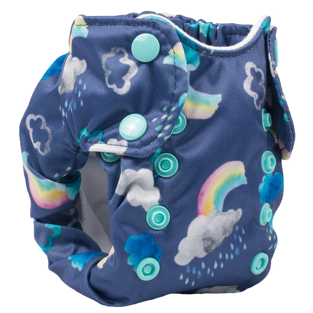 Smart Bottoms - Born Smart 2.0 newborn cloth diaper - Over the Rainbow - Clouds and rainbows cloth diaper print - organic cotton newborn cloth diaper