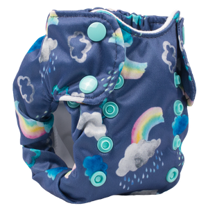 Smart Bottoms - Born Smart 2.0 newborn cloth diaper - Over the Rainbow - Clouds and rainbows cloth diaper print - organic cotton newborn cloth diaper
