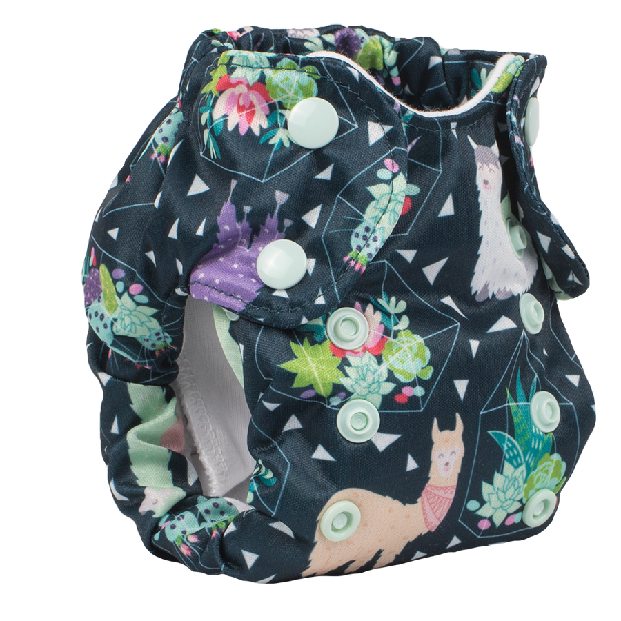 Smart Bottoms - Born Smart 2.0 - Tina llama print - newborn cloth diaper - green llamas print newborn cloth diaper