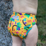 Smart Bottoms - Too Smart cloth diaper cover - all natural cloth diaper - Forest Chicka Chicka Boom Boom print - Yellow with alphabet letters cloth diaper cover print 