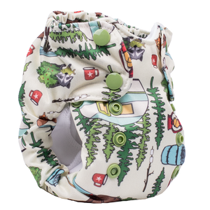 Smart Bottoms - Born Smart 2.0 newborn cloth diaper - Campfire Tails - outdoor animal print diaper print - organic cotton cloth diaper