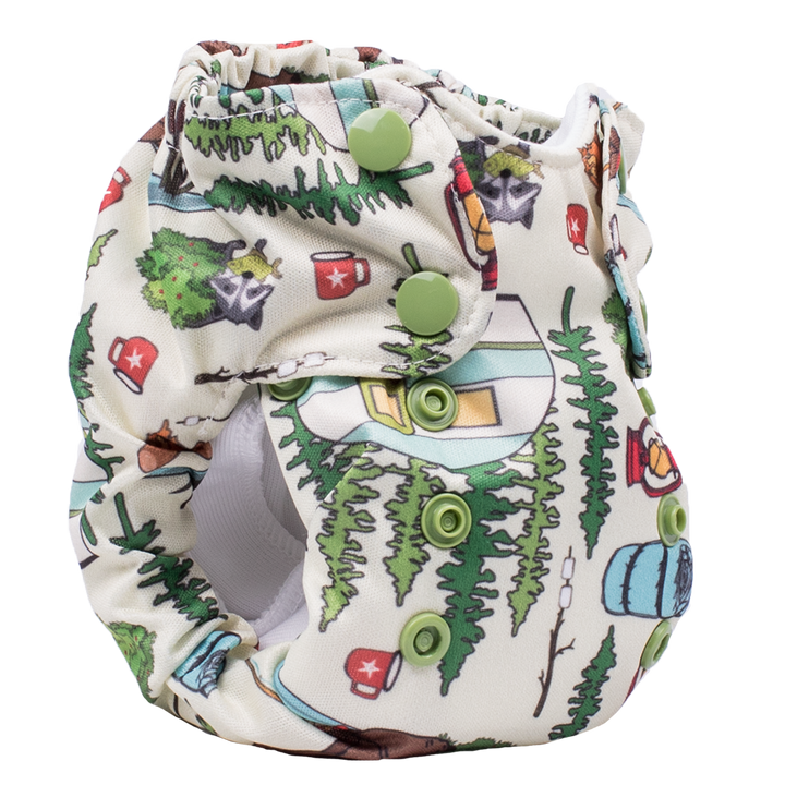 Smart Bottoms - Born Smart 2.0 newborn cloth diaper - Campfire Tails - outdoor animal print diaper print - organic cotton cloth diaper