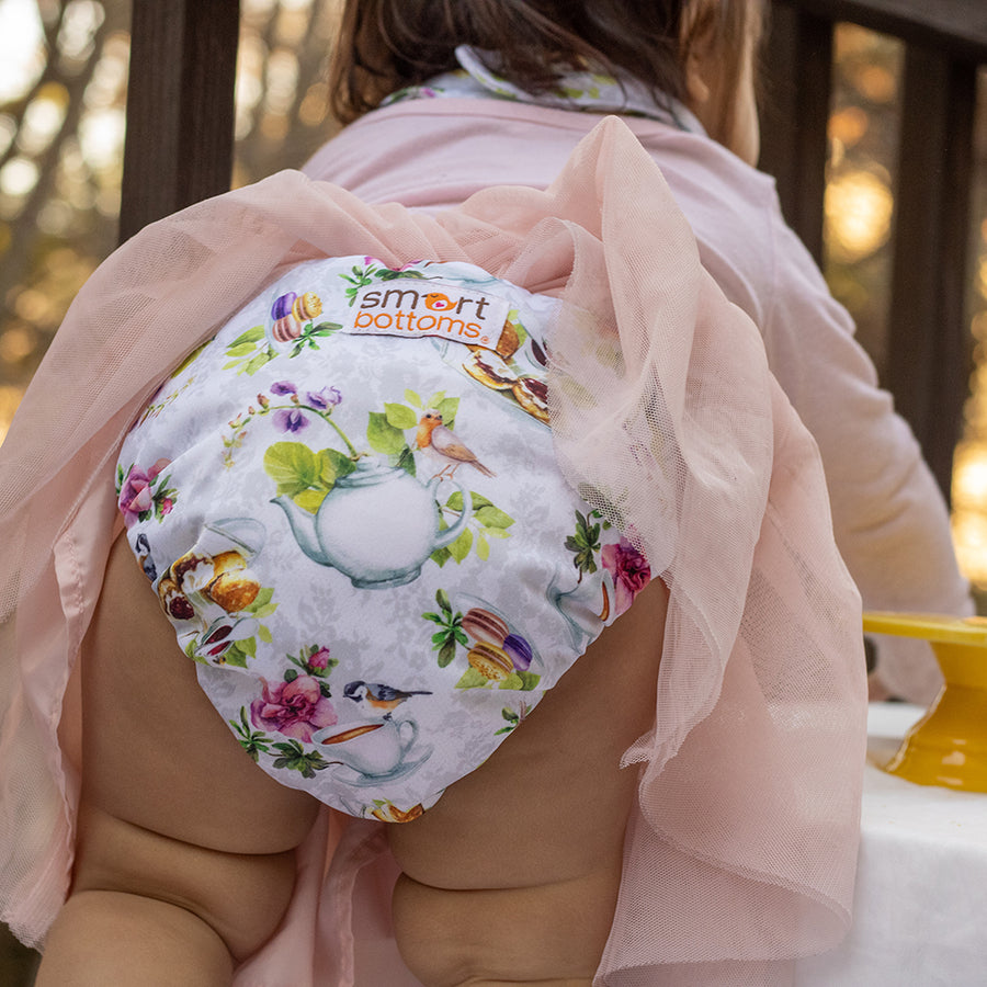 Smart Bottoms - Smart One 3.1 cloth diaper - all natural cloth diaper - Tea Party  print - English tea time cloth diaper print 
