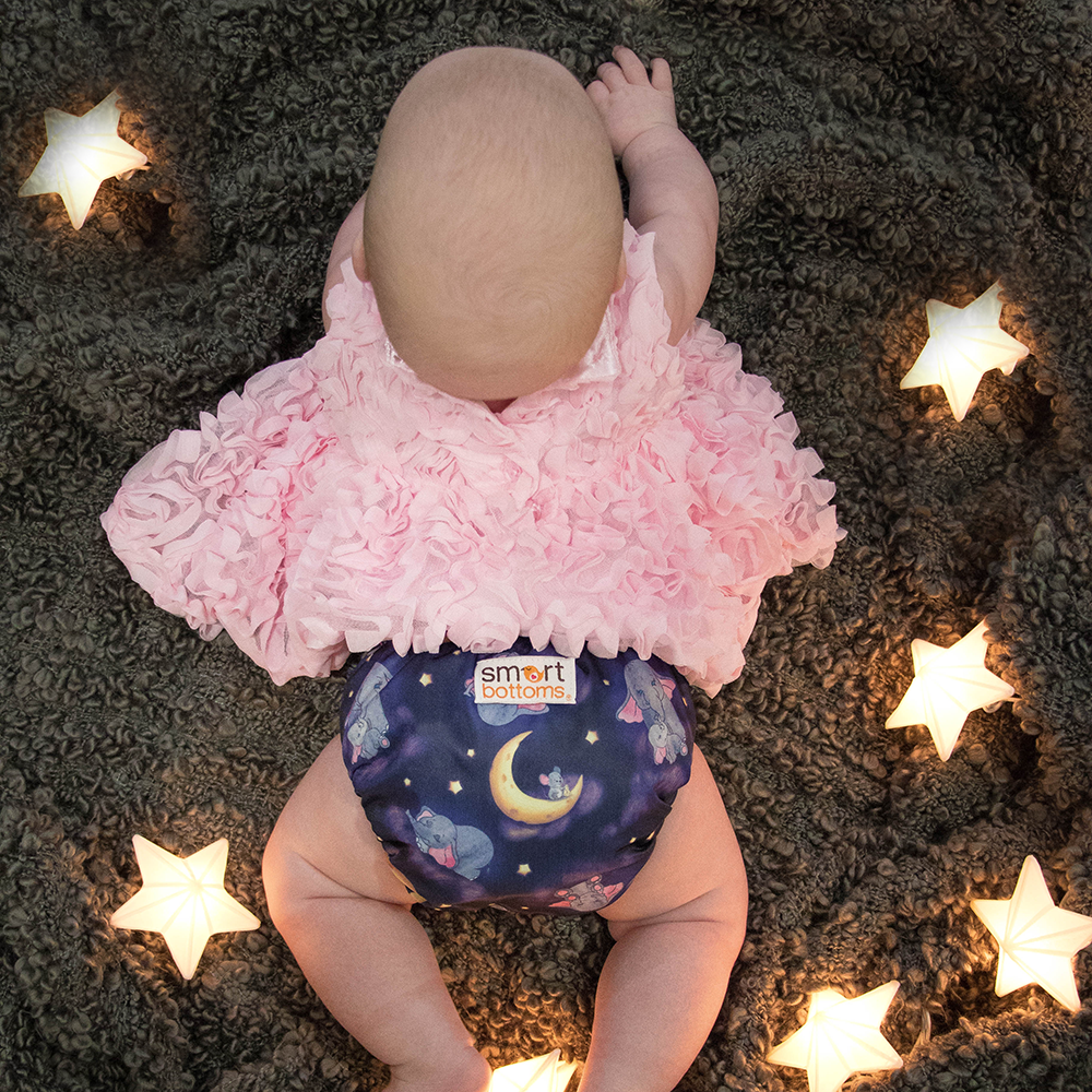 Smart Bottoms - Dream Diaper 2.0 cloth diaper - Baby of Mine print cloth diaper -  Organic cotton cloth diaper - cute elephants with mouse and moon print cloth diaper